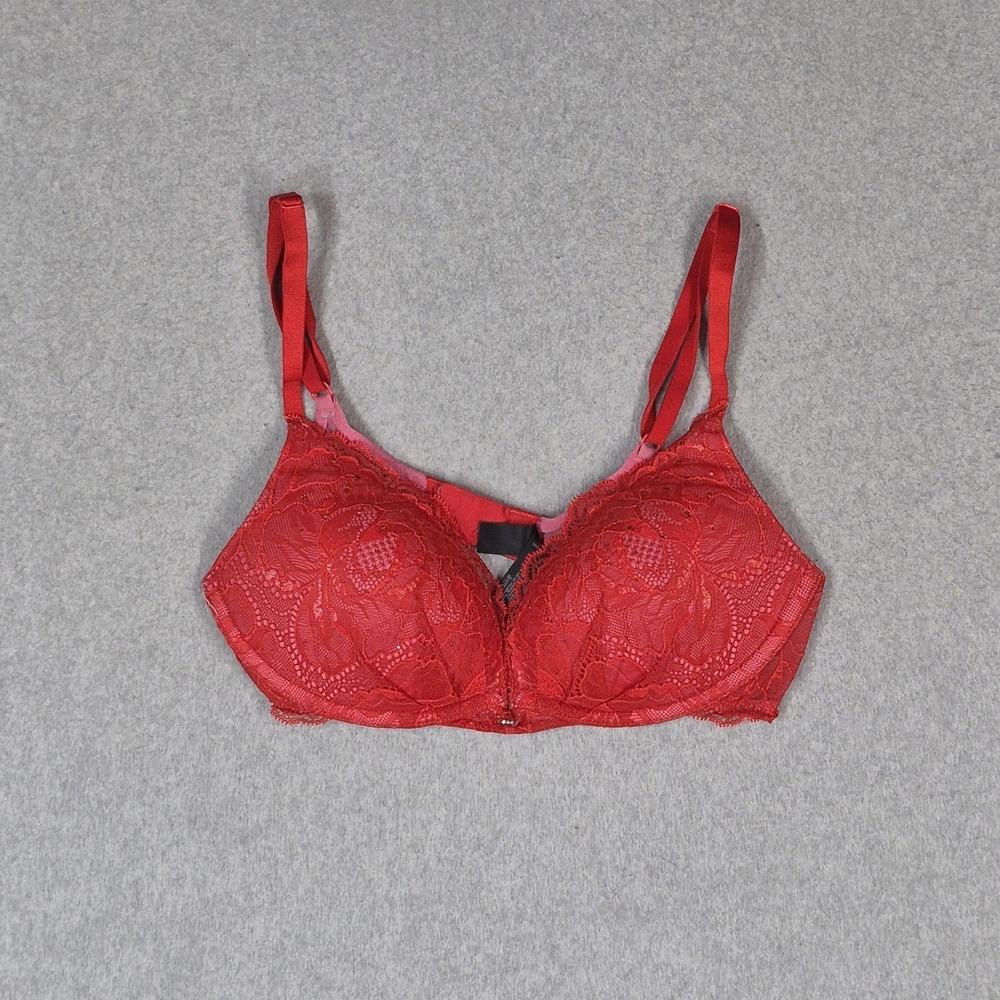 Victoria's Secret Women Bra 34C Red Floral Plunge Wireless Lace Lightly Lined